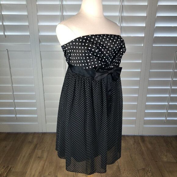 Retro Pin Up Strapless Polka Dot Dress XXL Satin Chiffon Swing Rockabilly Plus - Picture 9 of 10